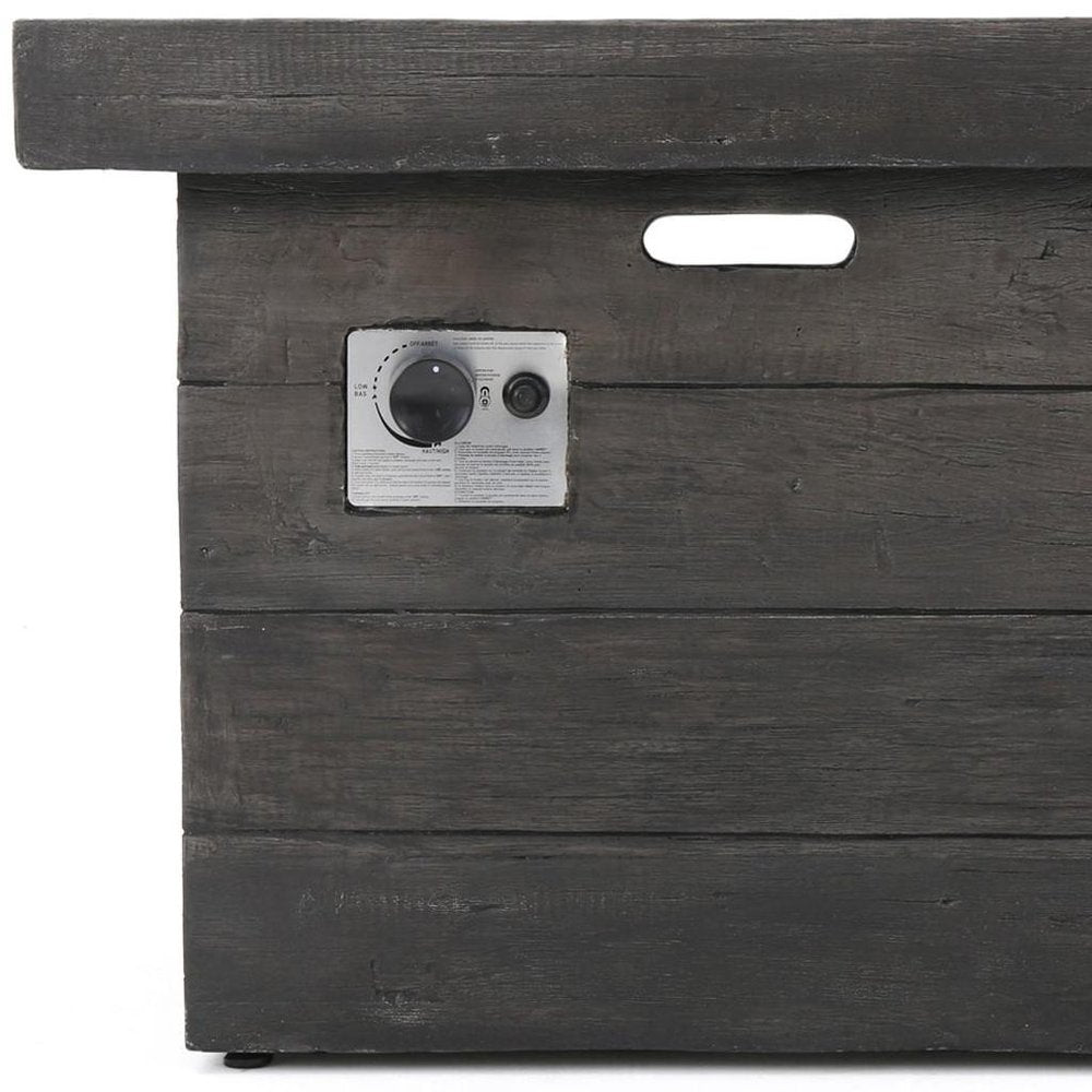 Close-up of 40000 BTU 32" Gray Steel Propane Rectangular Fire Pit With Cover showing gray metal detail.