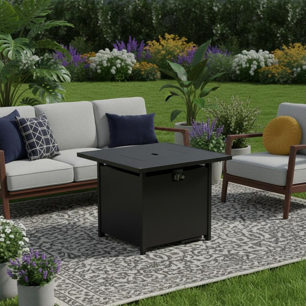 40000 BTU 43" Black Steel Propane Rectangular Fire Pit With Cover