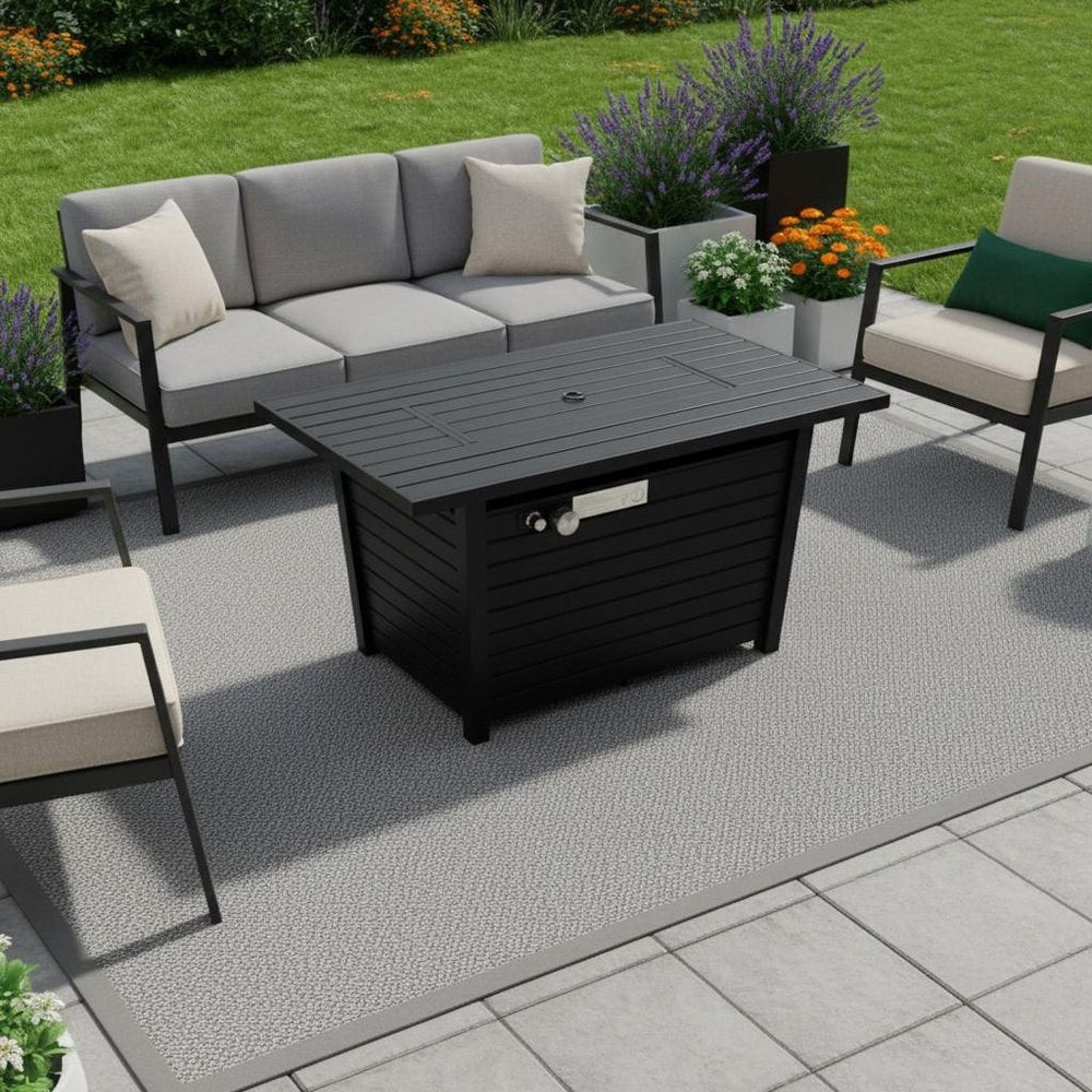 40000 BTU 42" Black Steel Propane Rectangular Fire Pit With Cover