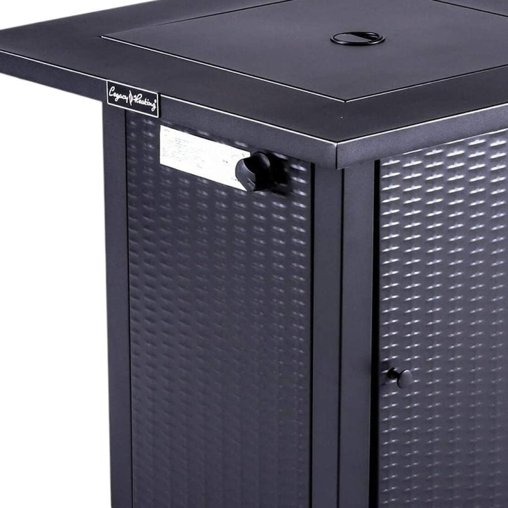 50000 BTU 28" Black Steel Propane Square Fire Pit With Cover. Outdoor fireplaces and firepit in black metal.