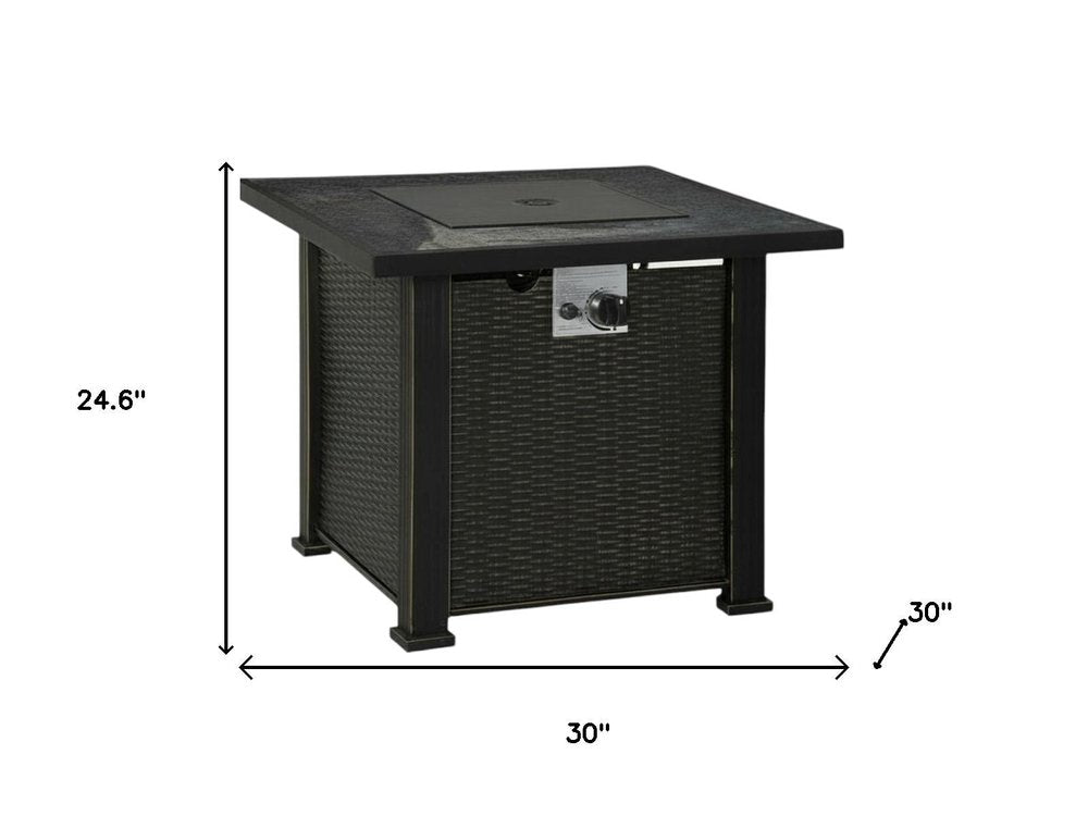 50000 BTU 30" Black Steel Propane Square Fire Pit With Cover - 24.60" H x 30.00" W x 30.00" D