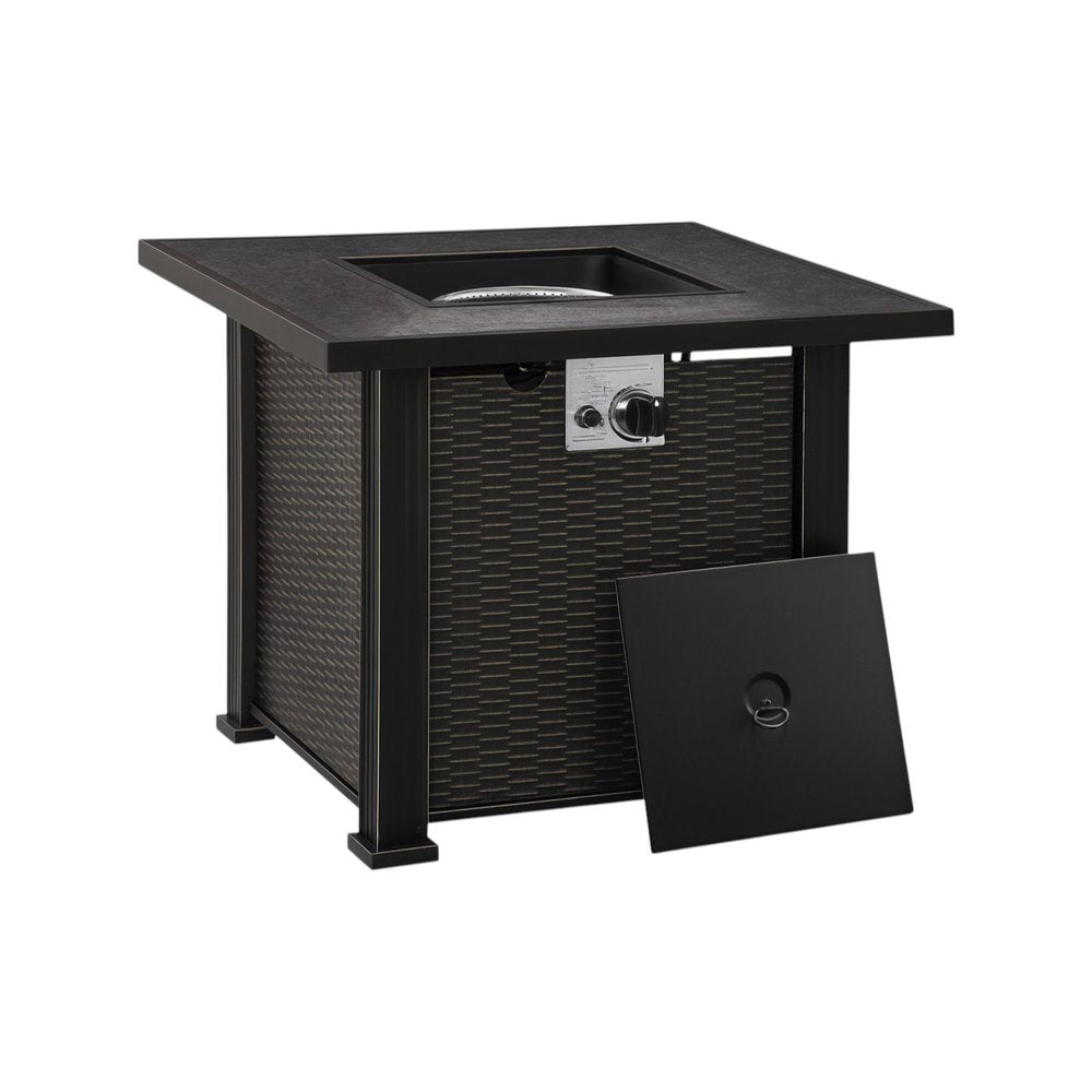 50000 BTU 30" Black Steel Propane Square Fire Pit With Cover - 24.60" H x 30.00" W x 30.00" D