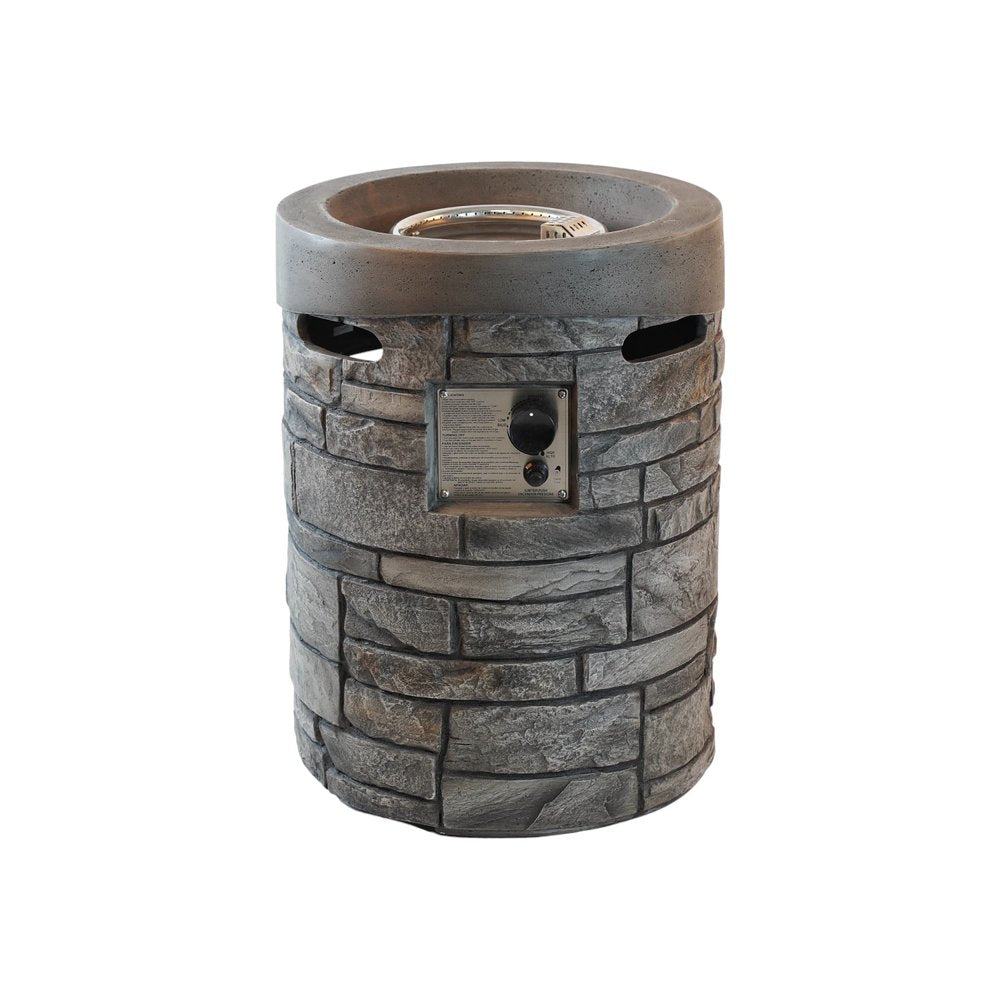 32000 BTU 26" Gray Magnesium Oxide Propane Round Fire Pit With Cover. Outdoor fireplaces and firepit isolated on a plain white background, showing its gray color.