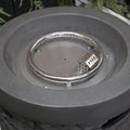 32000 BTU 26" Gray Magnesium Oxide Propane Round Fire Pit With Cover. Outdoor fireplaces and firepit in gray.
