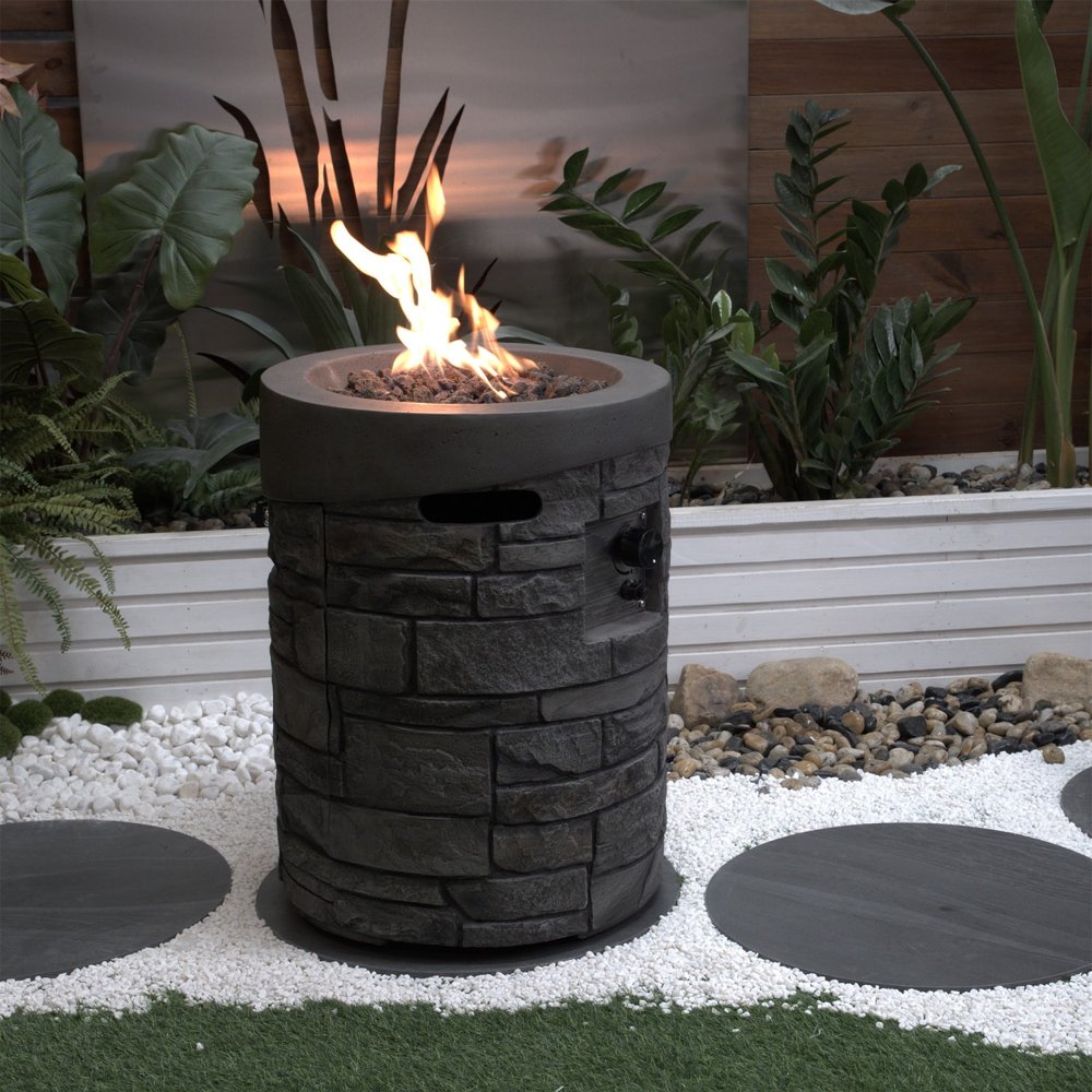 32000 BTU 26" Gray Magnesium Oxide Propane Round Fire Pit With Cover