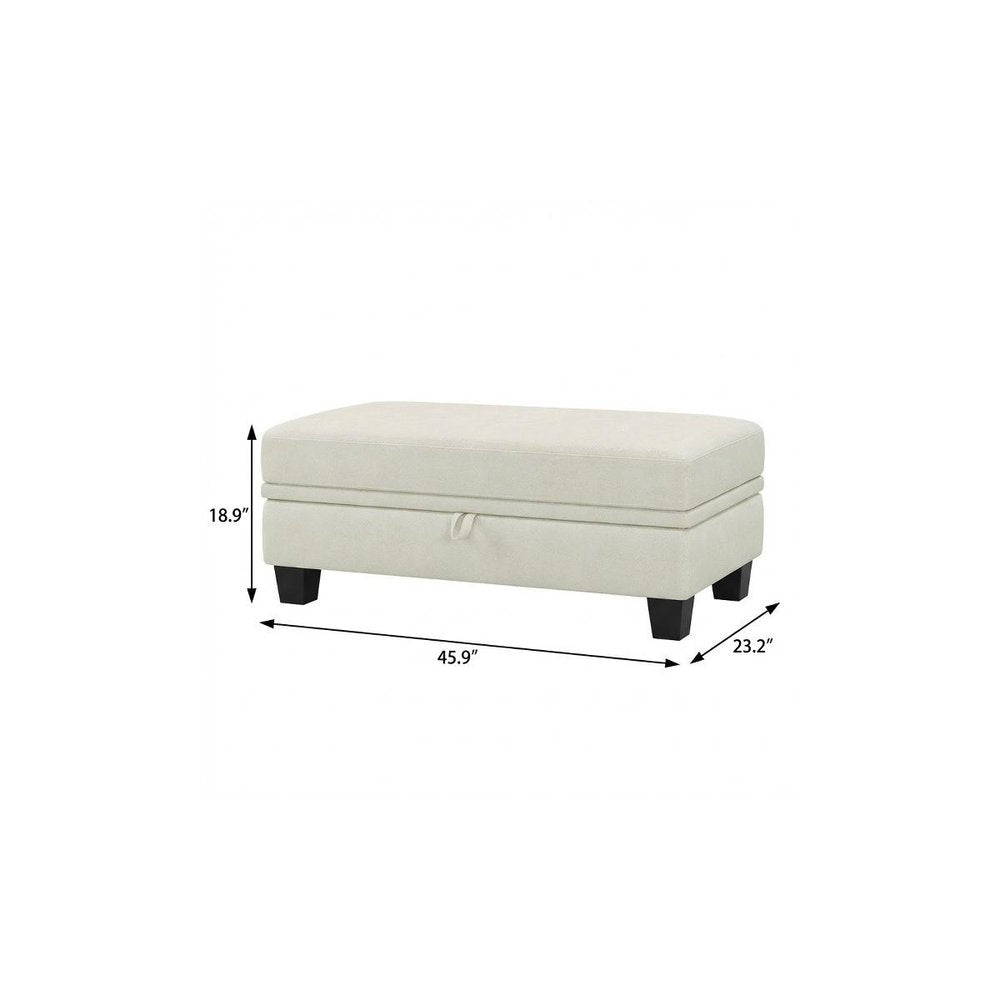 46" Beige and Black Chenille Storage Ottoman