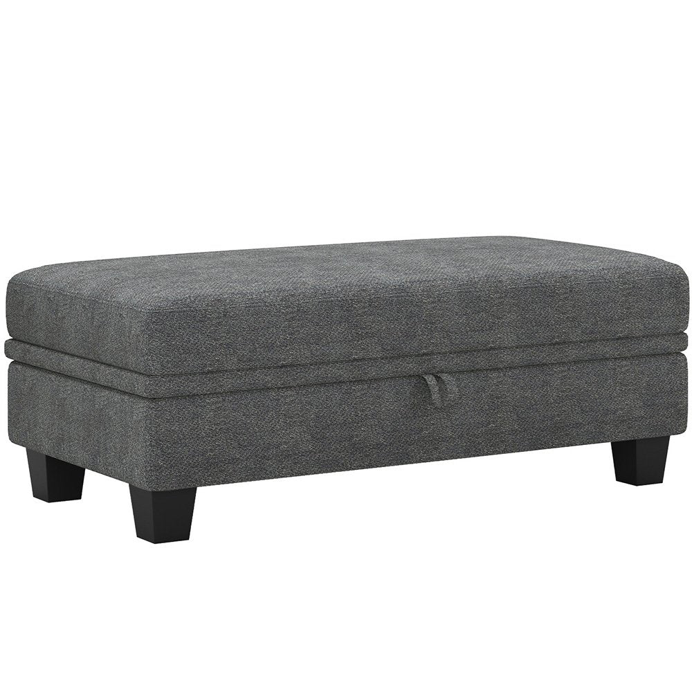 46" Beige and Black Chenille Storage Ottoman