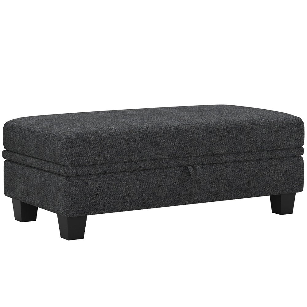46" Beige and Black Chenille Storage Ottoman