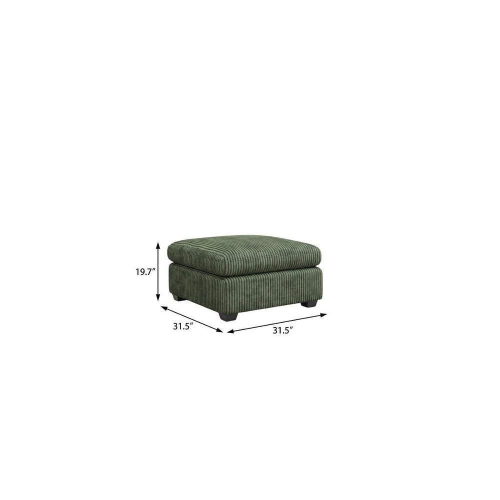 32" Green and Black Corduroy Ottoman. Ottoman isolated on a plain white background, showing its black color.
