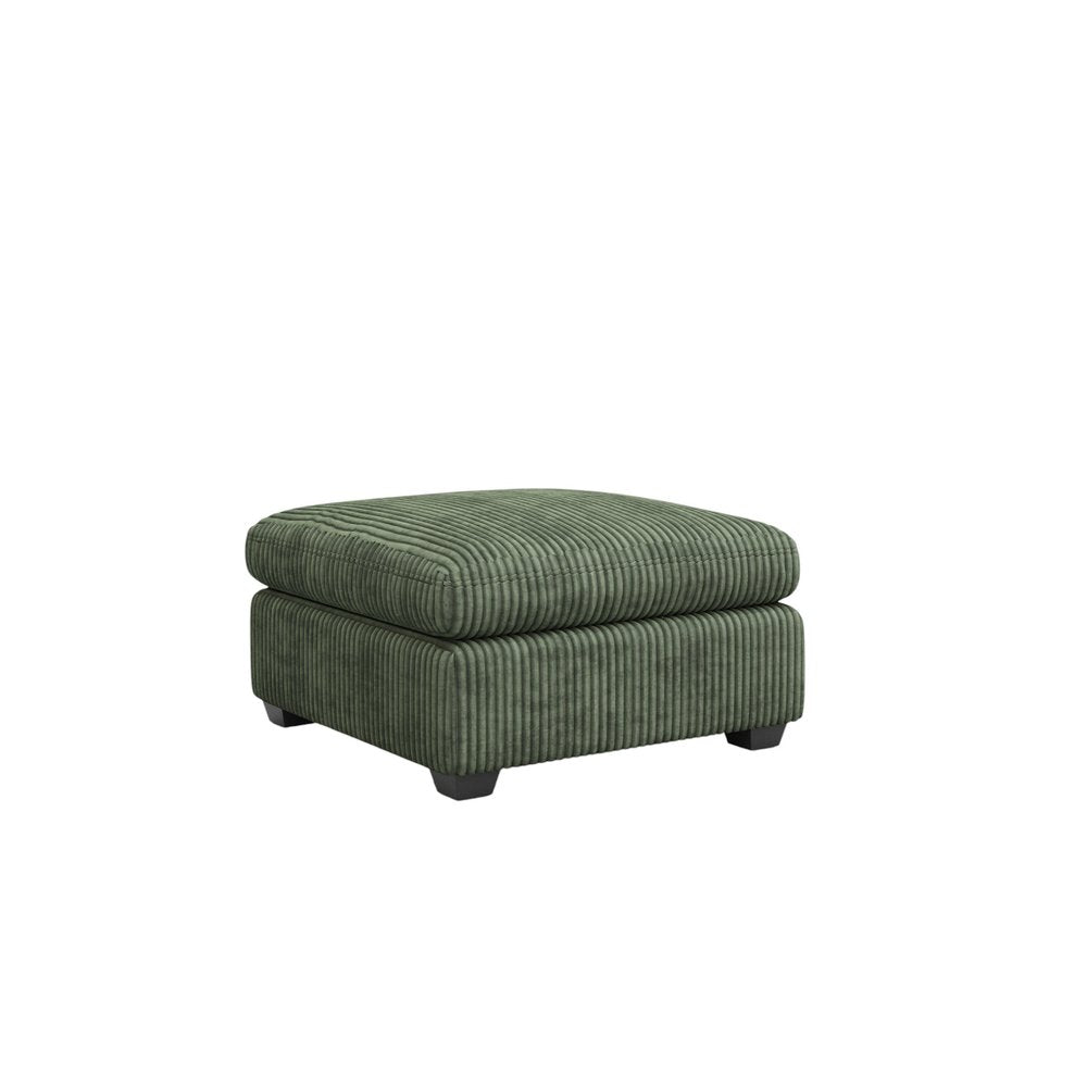 32" Green and Black Corduroy Ottoman