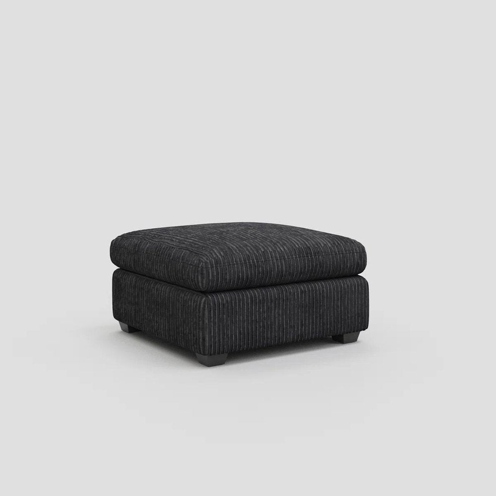 32" Green and Black Corduroy Ottoman. Ottoman isolated on a plain white background, finished in black.