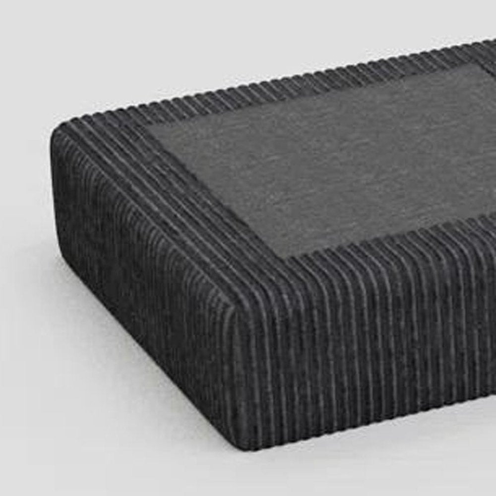32" Green and Black Corduroy Ottoman. Ottoman isolated on a plain white background, finished in black.