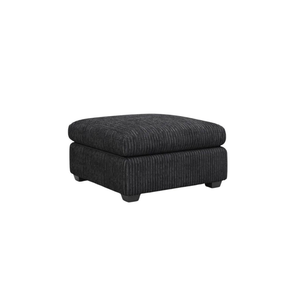 32" Green and Black Corduroy Ottoman. Ottoman isolated on a plain white background, in a black finish.