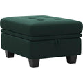 32" Green And Black Velvet Tufted Ottoman With Storage. Ottoman isolated on a plain white background, finished in black velvet.