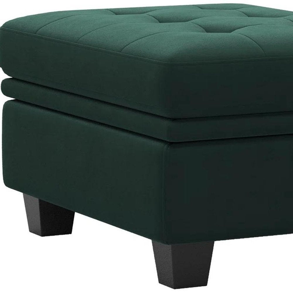 32" Green And Black Velvet Tufted Ottoman With Storage. Ottoman in black velvet.