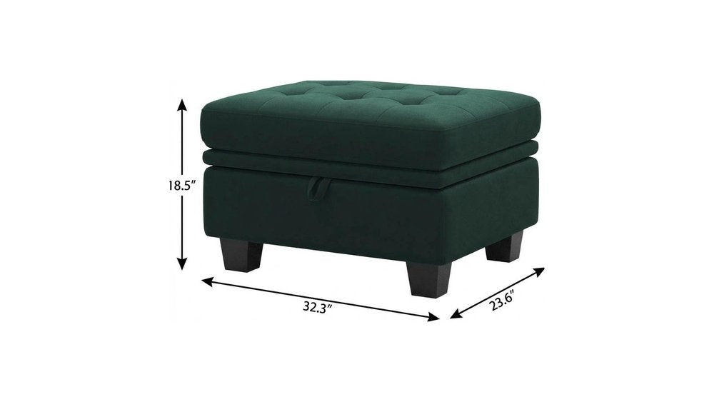 32" Green and Black Velvet Tufted Storage Ottoman