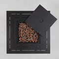 50000 BTU 28" Black Rattan Propane Square Fire Pit With Cover. Outdoor fireplaces and firepit isolated on a plain white background, showing a black rattan surface.