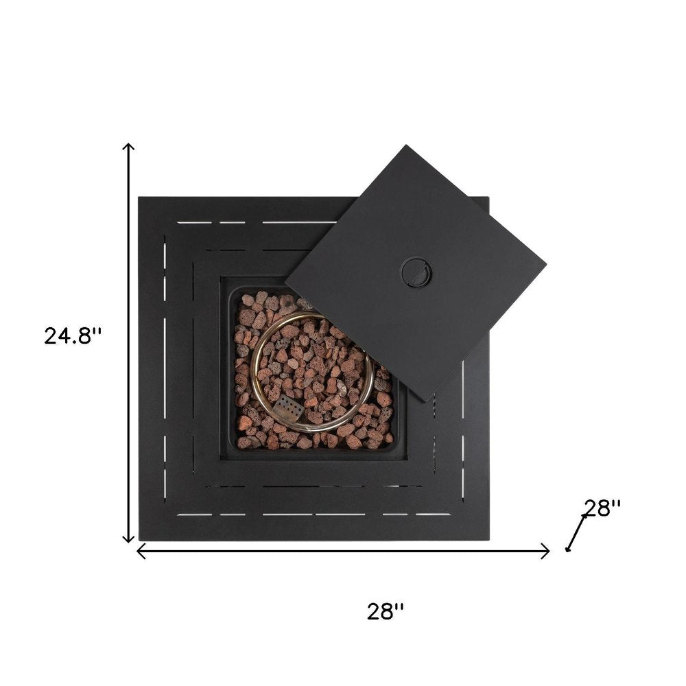 50000 BTU 28" Black Rattan Propane Square Fire Pit With Cover