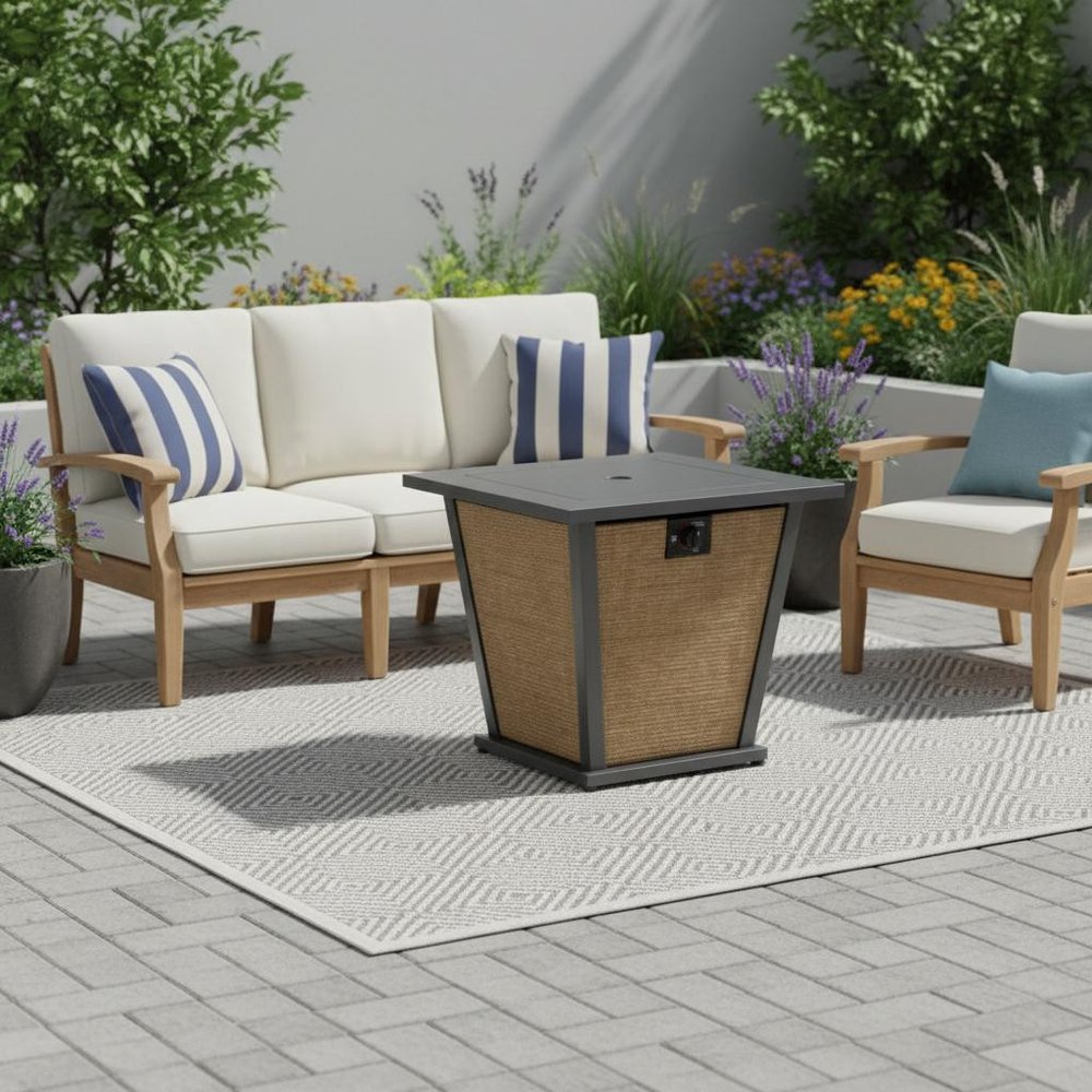 50000 BTU 28" Black Steel Propane Square Fire Pit With Cover