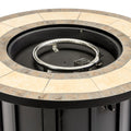 Close-up of 50000 BTU 30" Black Steel Propane Column Fire Pit With Cover showing the black metal texture.