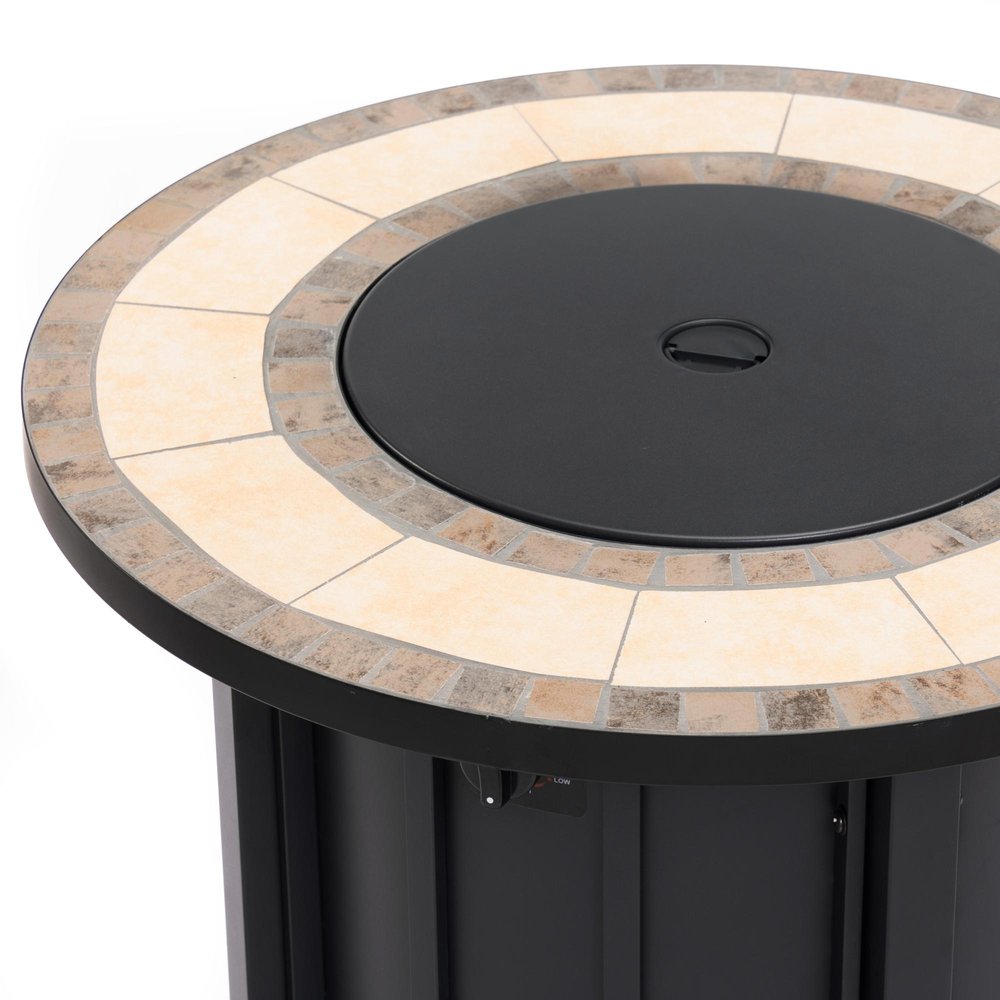 50000 BTU 30" Black Steel Propane Column Fire Pit With Cover