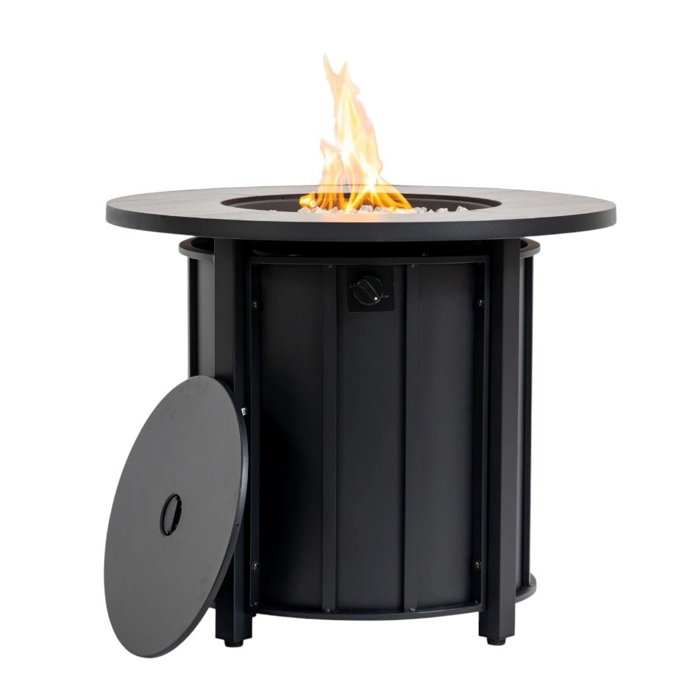 50000 BTU 30" Black Steel Propane Column Fire Pit With Cover
