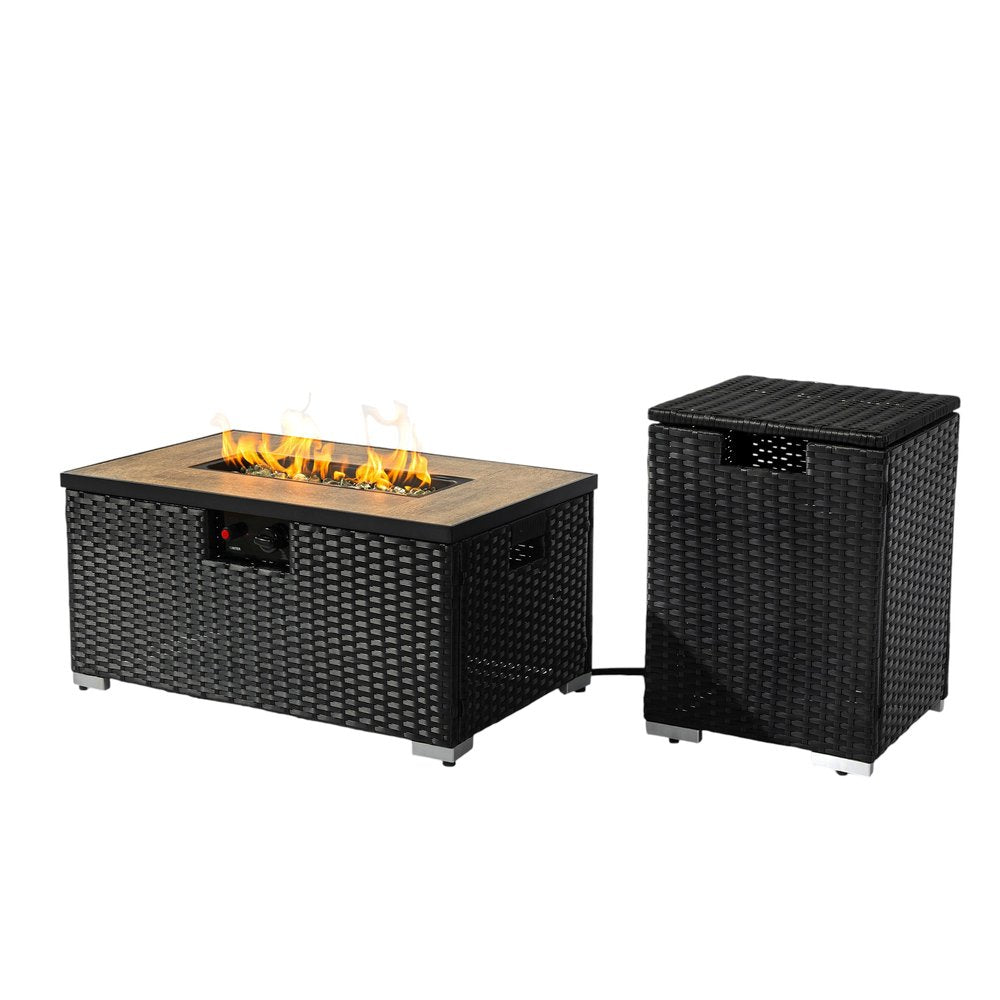 40000 BTU 32" Brown Wicker Propane Rectangular Fire Pit With Cover