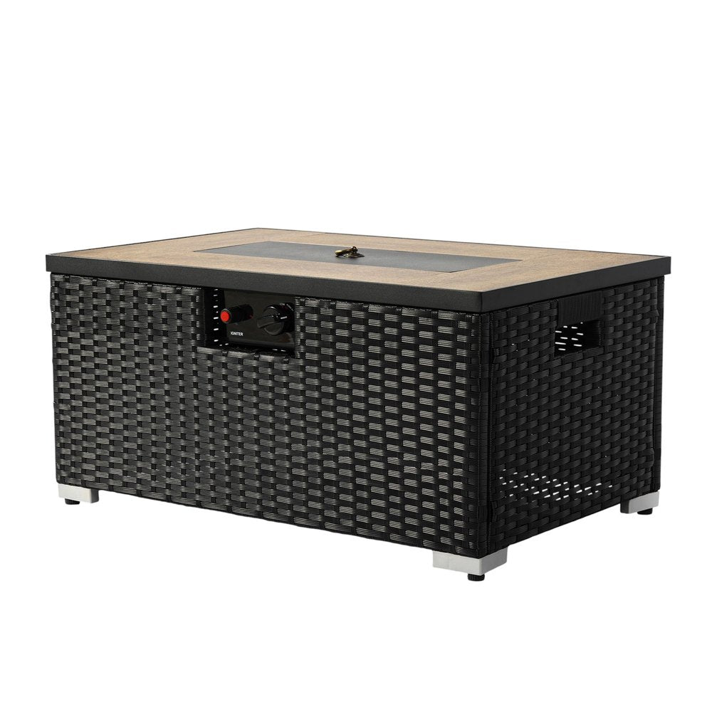 40000 BTU 32" Brown Wicker Propane Rectangular Fire Pit With Cover