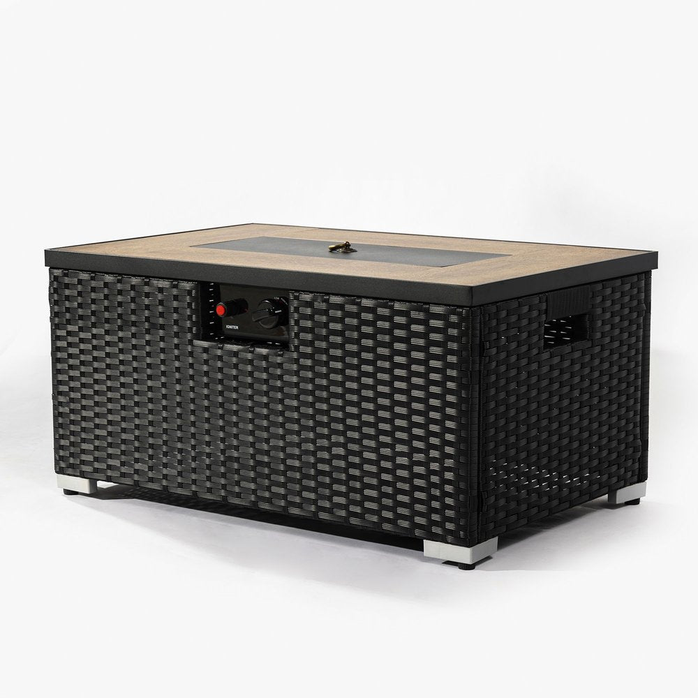 40000 BTU 32" Brown Wicker Propane Rectangular Fire Pit With Cover