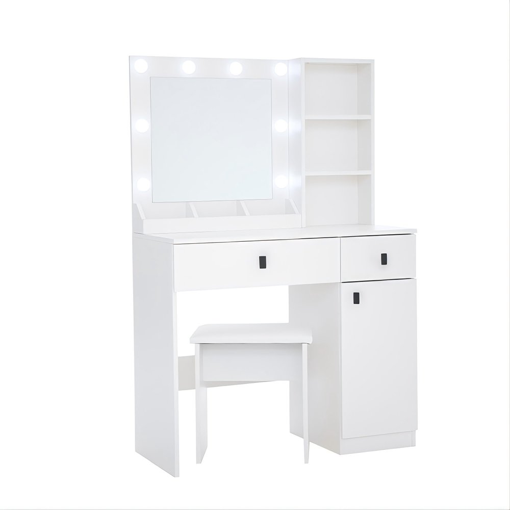 35" White Wood Two Drawer Vanity Table