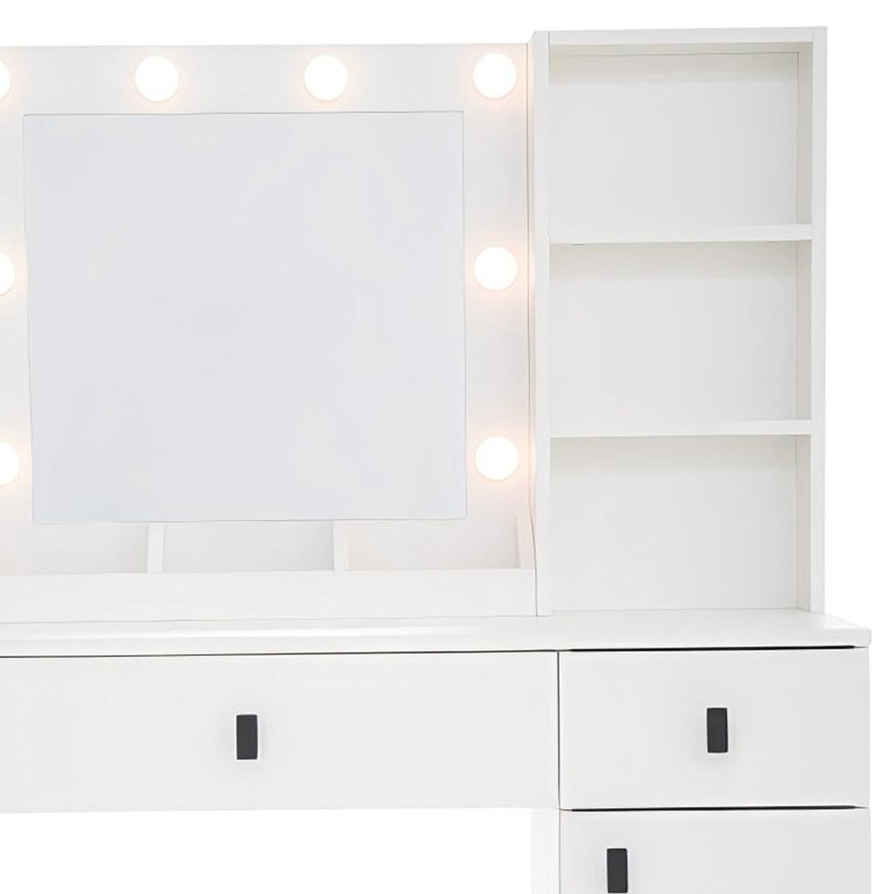 35" White Wood Two Drawer Vanity Table