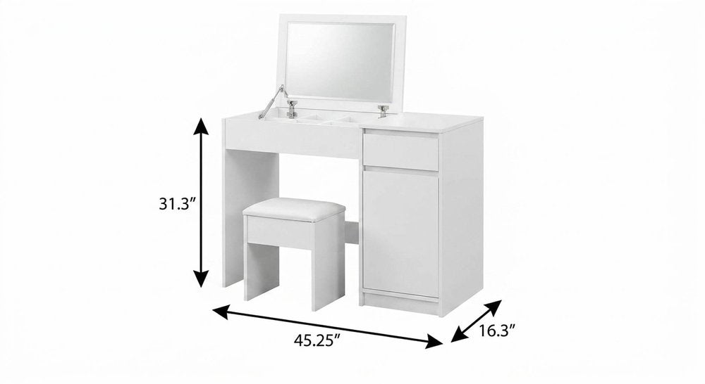 45" White Wood Five Drawer Vanity Table