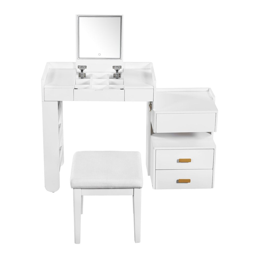 45" White Wood Five Drawer Vanity Table