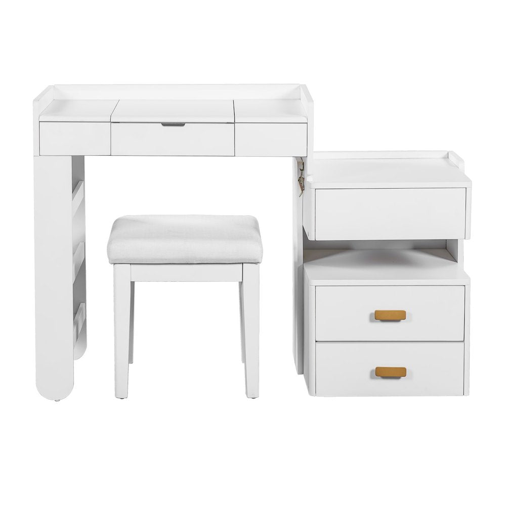 45" White Wood Five Drawer Vanity Table