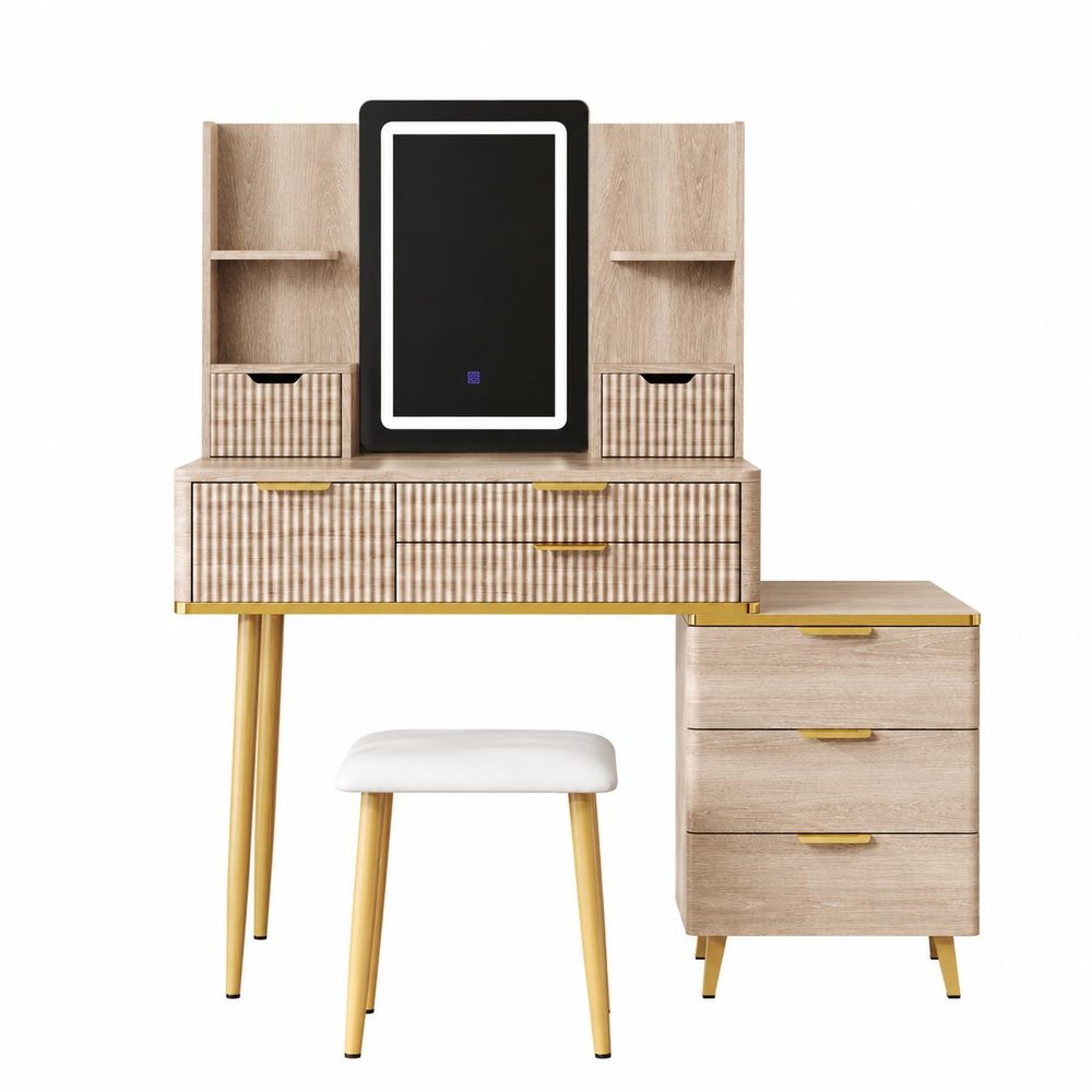 39" Brown Wood Eight Drawer Vanity Table