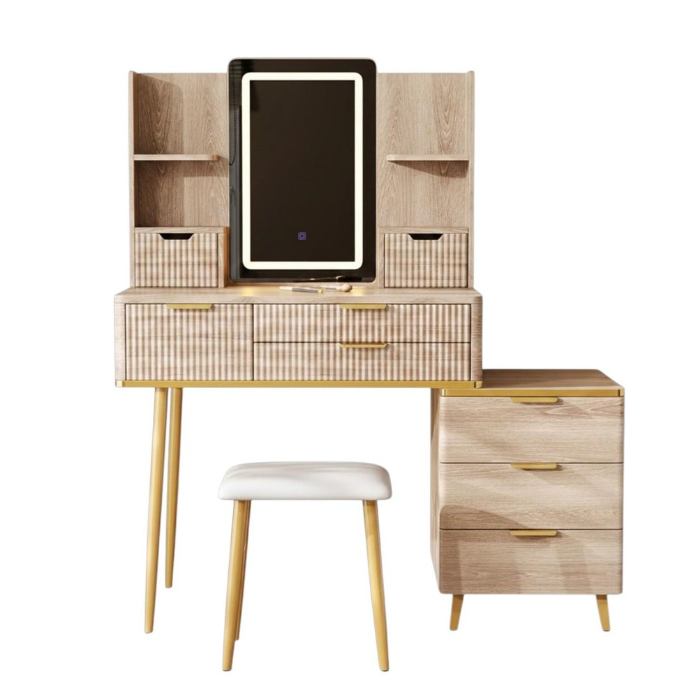 39" Brown Wood Eight Drawer Vanity Table