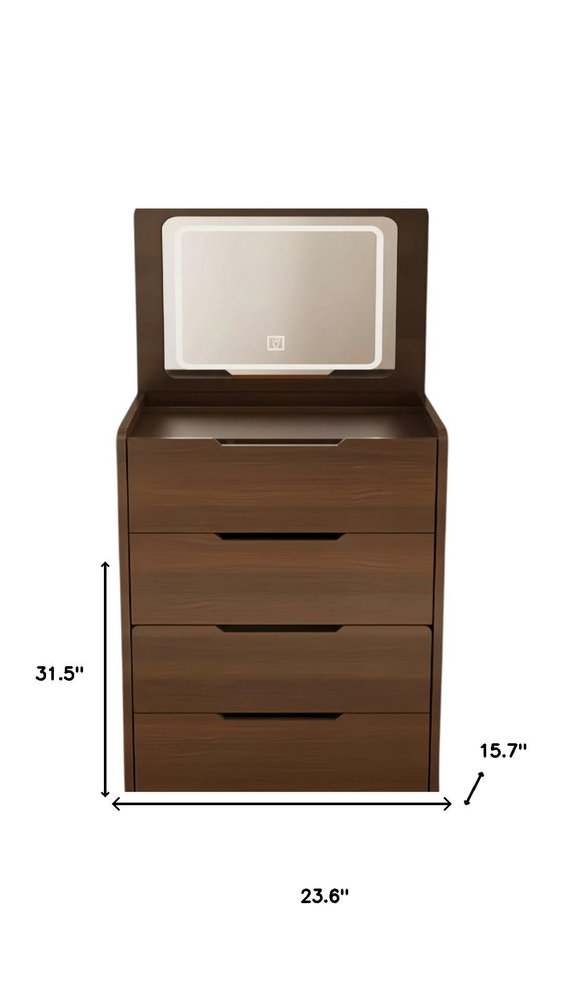 24" Walnut Wood Mirrored Three Drawer Vanity Table