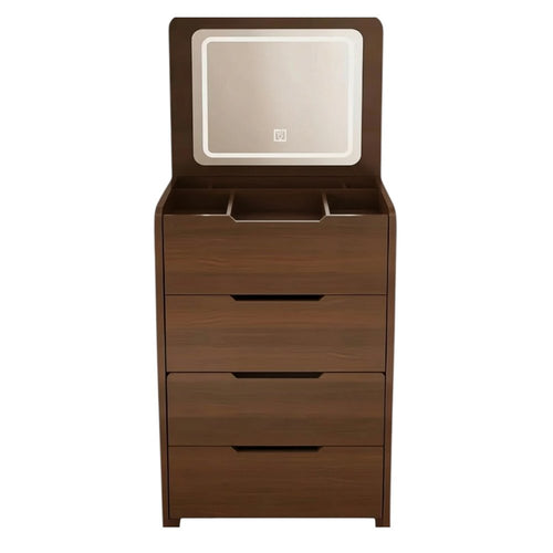 19" Walnut Wood Mirrored Three Drawer Vanity Table