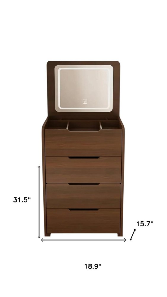 19" Walnut Wood Mirrored Three Drawer Vanity Table