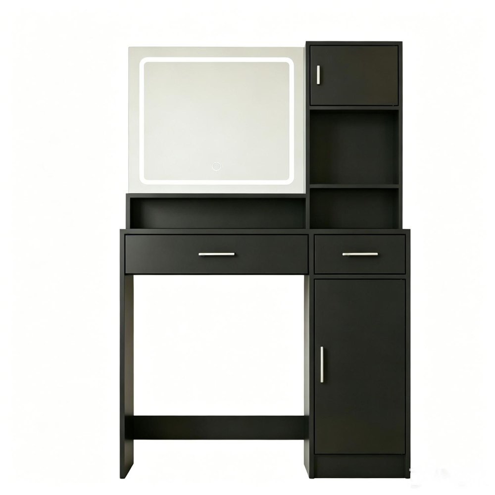 35" Black Wood Two Drawer Vanity Table