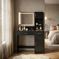35" Black Wood Two Drawer Vanity Table