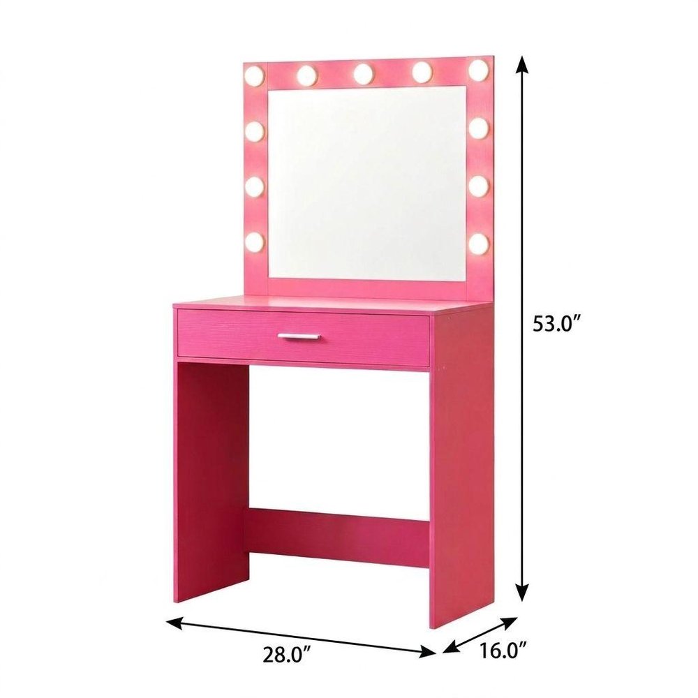 28" Pink Wood Mirrored Vanity Table