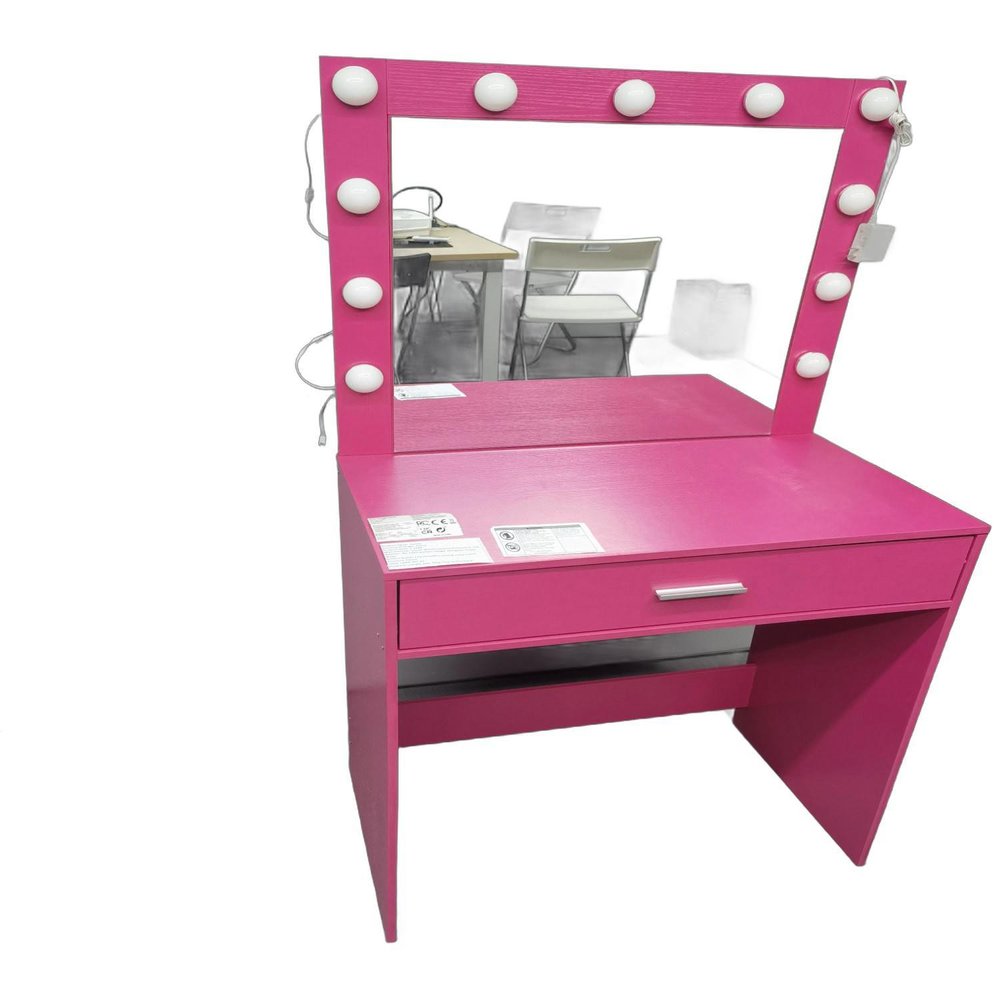 28" Pink Wood Mirrored Vanity Table