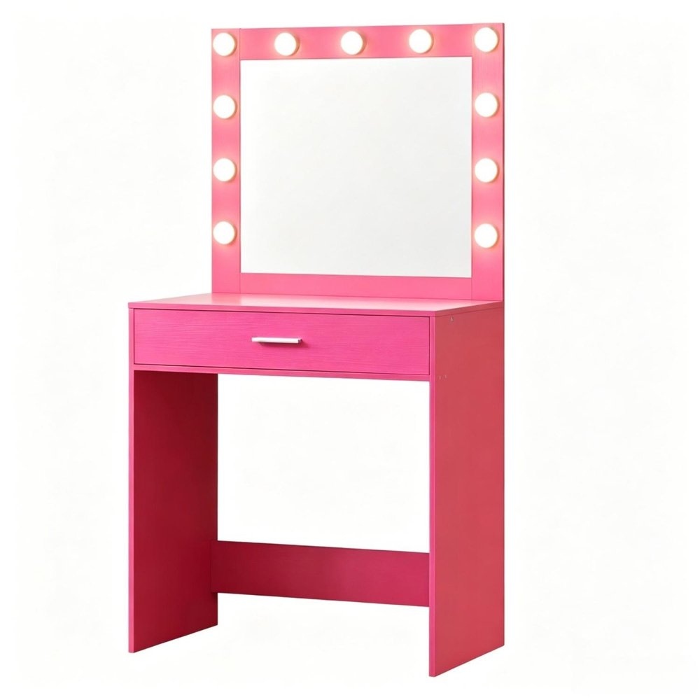 28" Pink Wood Mirrored Vanity Table