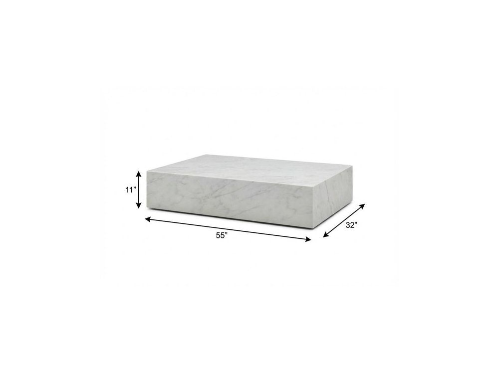 55" White Genuine Marble Block Coffee Table