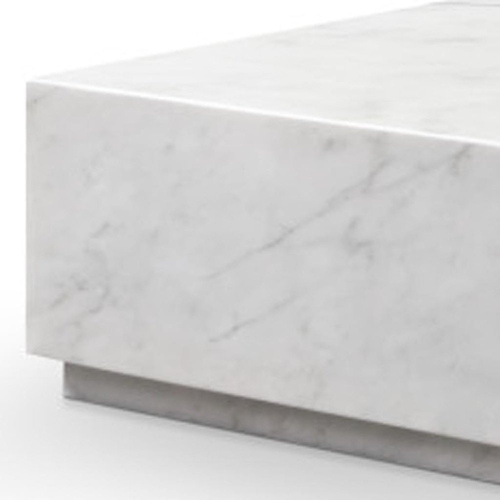 55" White Genuine Marble Block Coffee Table