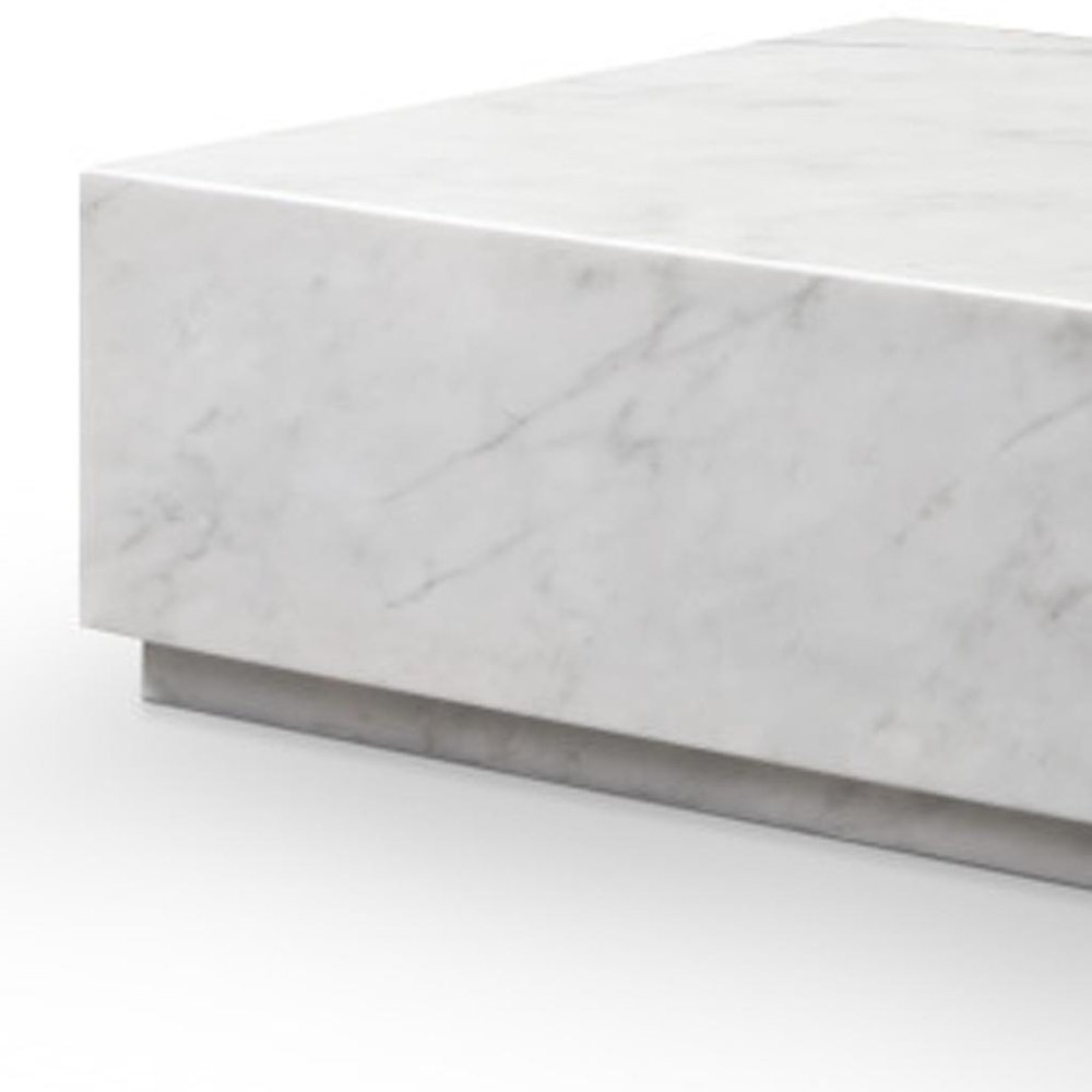 55" White Genuine Marble Block Coffee Table