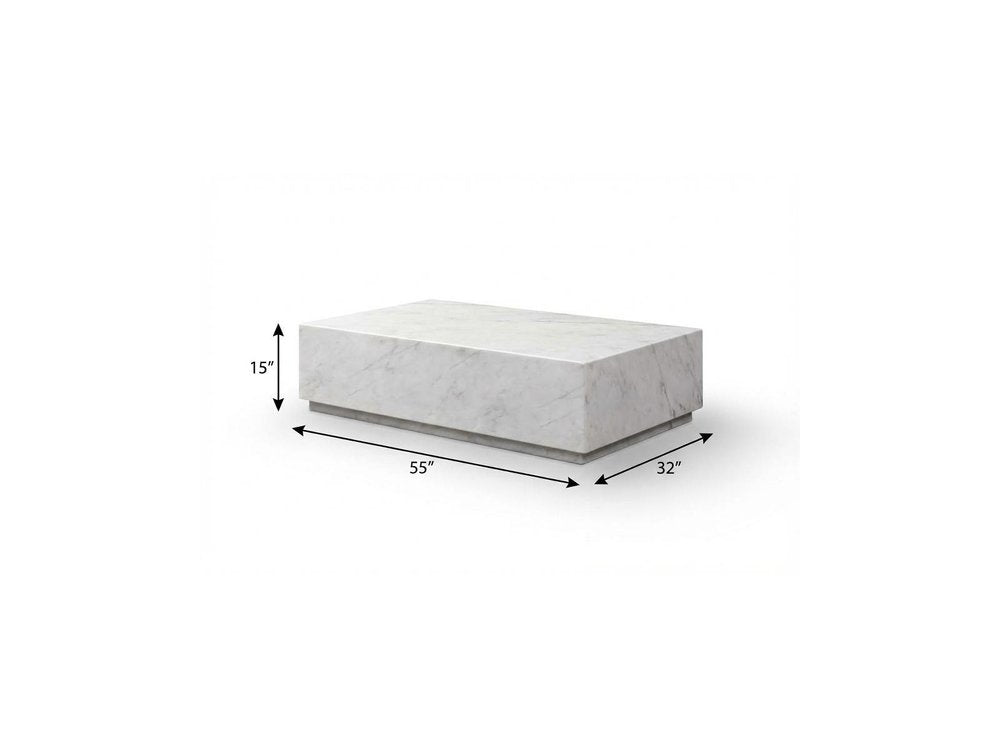 55" White Genuine Marble Block Coffee Table