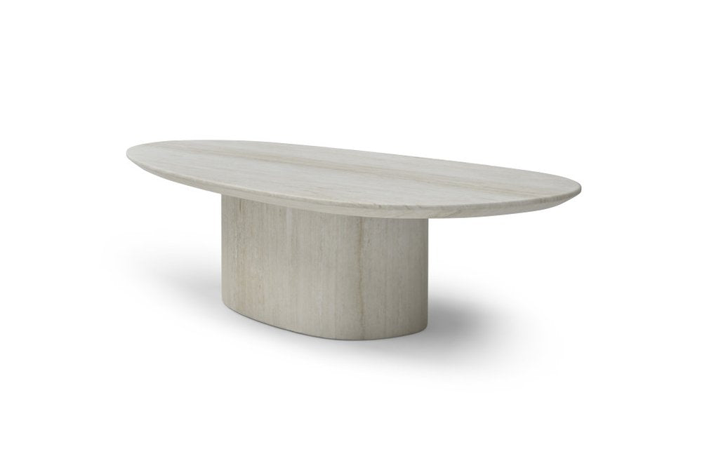 51" Beige Marble Oval Pedestal Coffee Table