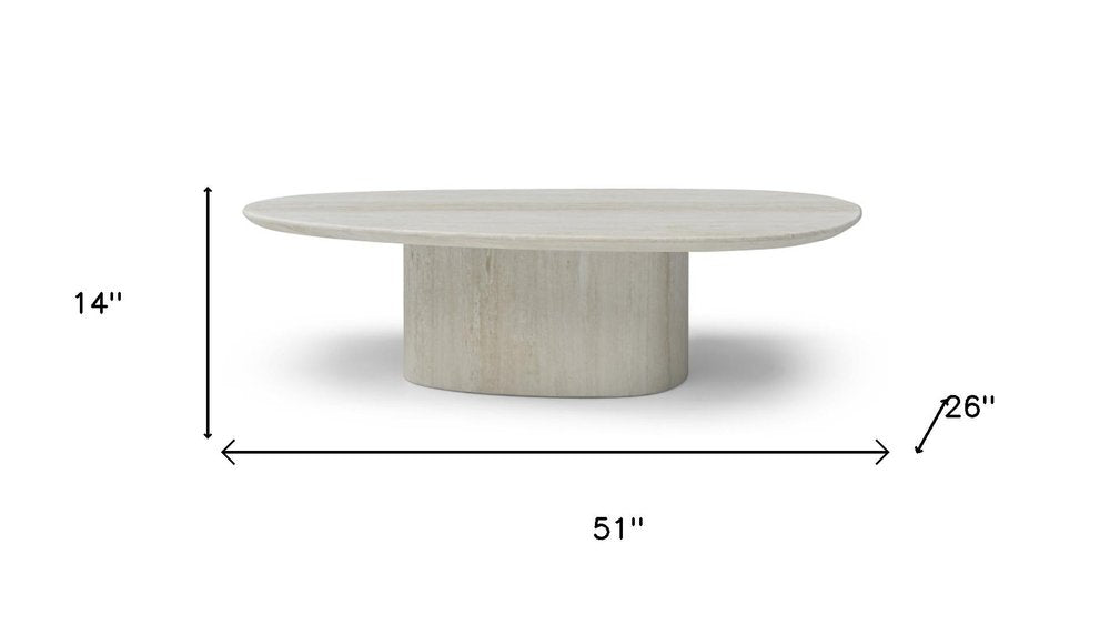 51" Beige Marble Oval Pedestal Coffee Table